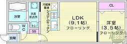 札幌市営東西線 琴似駅 徒歩10分の賃貸マンション 1階1LDKの間取り