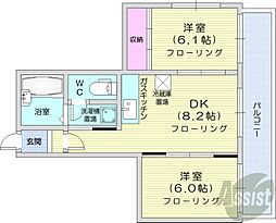 サンルート 3階2DKの間取り