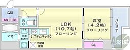 PRIMEURBAN北14条 9階1LDKの間取り