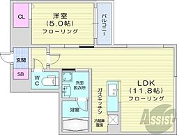 札幌市営東西線 西11丁目駅 徒歩13分の賃貸マンション 3階1LDKの間取り