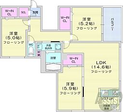 札幌市営東西線 西28丁目駅 徒歩7分の賃貸マンション 3階3LDKの間取り