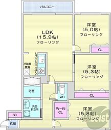 札幌市営東西線 南郷18丁目駅 徒歩9分の賃貸マンション 3階3LDKの間取り