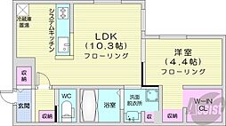 札幌市営東西線 西18丁目駅 徒歩13分の賃貸マンション 3階1LDKの間取り