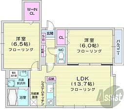 グランツ 2LDKの間取図画像