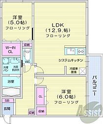 札幌市営東西線 円山公園駅 徒歩8分の賃貸マンション 5階2LDKの間取り