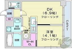 小泉マンションMem19 9階1DKの間取り