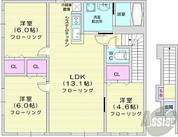 札幌市東区北三十四条東4丁目アパート 3LDKの間取図画像
