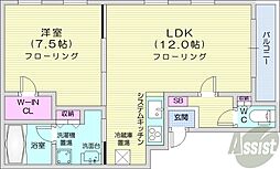 札幌市営東西線 西28丁目駅 徒歩4分の賃貸マンション 1階1LDKの間取り