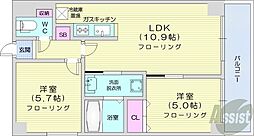 札幌市営南北線 幌平橋駅 徒歩10分の賃貸マンション 3階2LDKの間取り