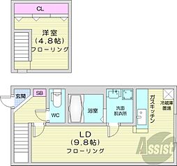 札幌市営東西線 西18丁目駅 徒歩7分の賃貸マンション 3階1LDKの間取り