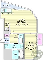 札幌市営東西線 西11丁目駅 徒歩9分の賃貸マンション 11階1LDKの間取り