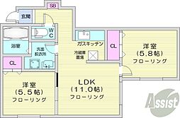 メゾンクー・ドゥ・クール 2LDKの間取図画像