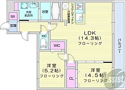 アルファスクエア北12東2 2LDKの間取図画像