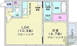 グランディール元町 1LDKの間取図画像