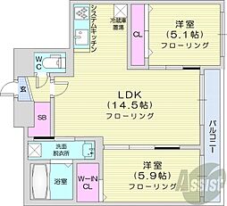 グランドサクセス創成川 2LDKの間取図画像