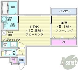 グランメールシャリテ 1LDKの間取図画像