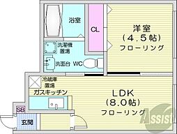 ブランノワールノルド 1LDKの間取図画像