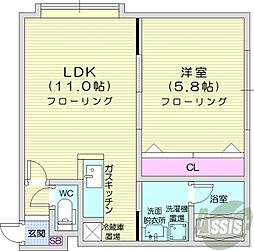 プロスパー麻生 1LDKの間取図画像