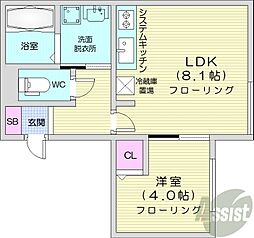 札幌市北区麻生町4丁目アパート 1LDKの間取図画像