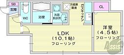 ファクター麻生 1LDKの間取図画像