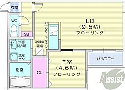 ブロサム桑園 1LDKの間取図画像