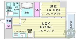 シティーコート北1条 1LDKの間取図画像