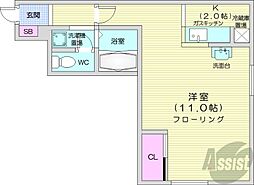 エスペラント 1Kの間取図画像