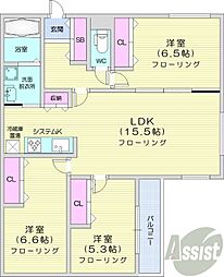 札幌市中央区南十五条西6丁目マンション 3LDKの間取図画像