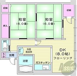 朝日ビルヂング朝日レジデンス 2DKの間取図画像