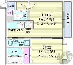 ヴェルテュ麻生 1LDKの間取図画像