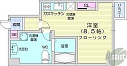 プライマル札幌北18条 ワンルームの間取図画像