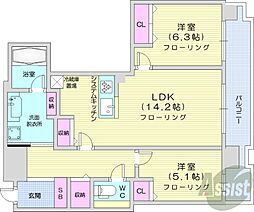 プレミストタワーズ札幌苗穂ブライトゲート 2LDKの間取図画像