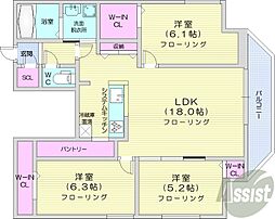 札幌市豊平区水車町2丁目マンション 3LDKの間取図画像