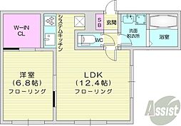 ブラン本町 1LDKの間取図画像
