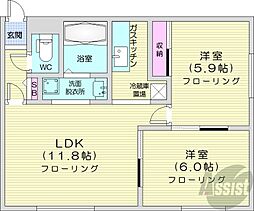 ベル東麻生 2LDKの間取図画像