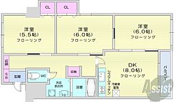 ル・ノール北24条通 3DKの間取図画像