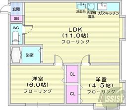カーサエスパシオ 2LDKの間取図画像