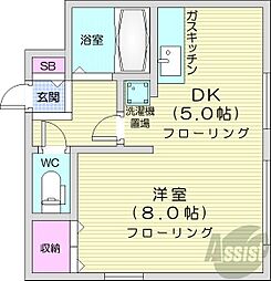 プレサント北8条A 1DKの間取図画像