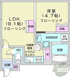 GRANDWOODKANON 1LDKの間取図画像