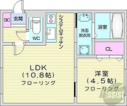 Junesse北18条 ジュネス北18条 1LDKの間取図画像
