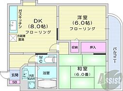 アヴァンティイン伏見 2DKの間取図画像