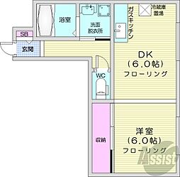 ベルヴィル壱番館 1DKの間取図画像