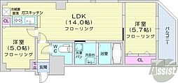 ビッグパレス中島公園リバーサイドB棟 2LDKの間取図画像