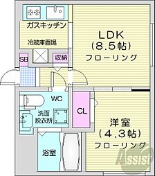 タカライーストヒルズ 1LDKの間取図画像