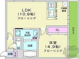 Lapislazuli山鼻 1LDKの間取図画像