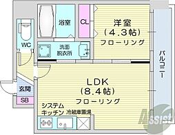 プライム・アーバン北11条 1LDKの間取図画像