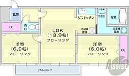 フォーレスト元町 2LDKの間取図画像