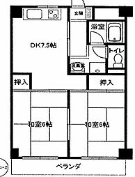 北邑ビル 2DKの間取図画像