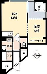 三恵上新庄ハイツ 1LDKの間取図画像
