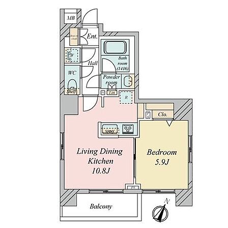 1LDK専有面積40.4m2南西・北西の採光面（角部屋）